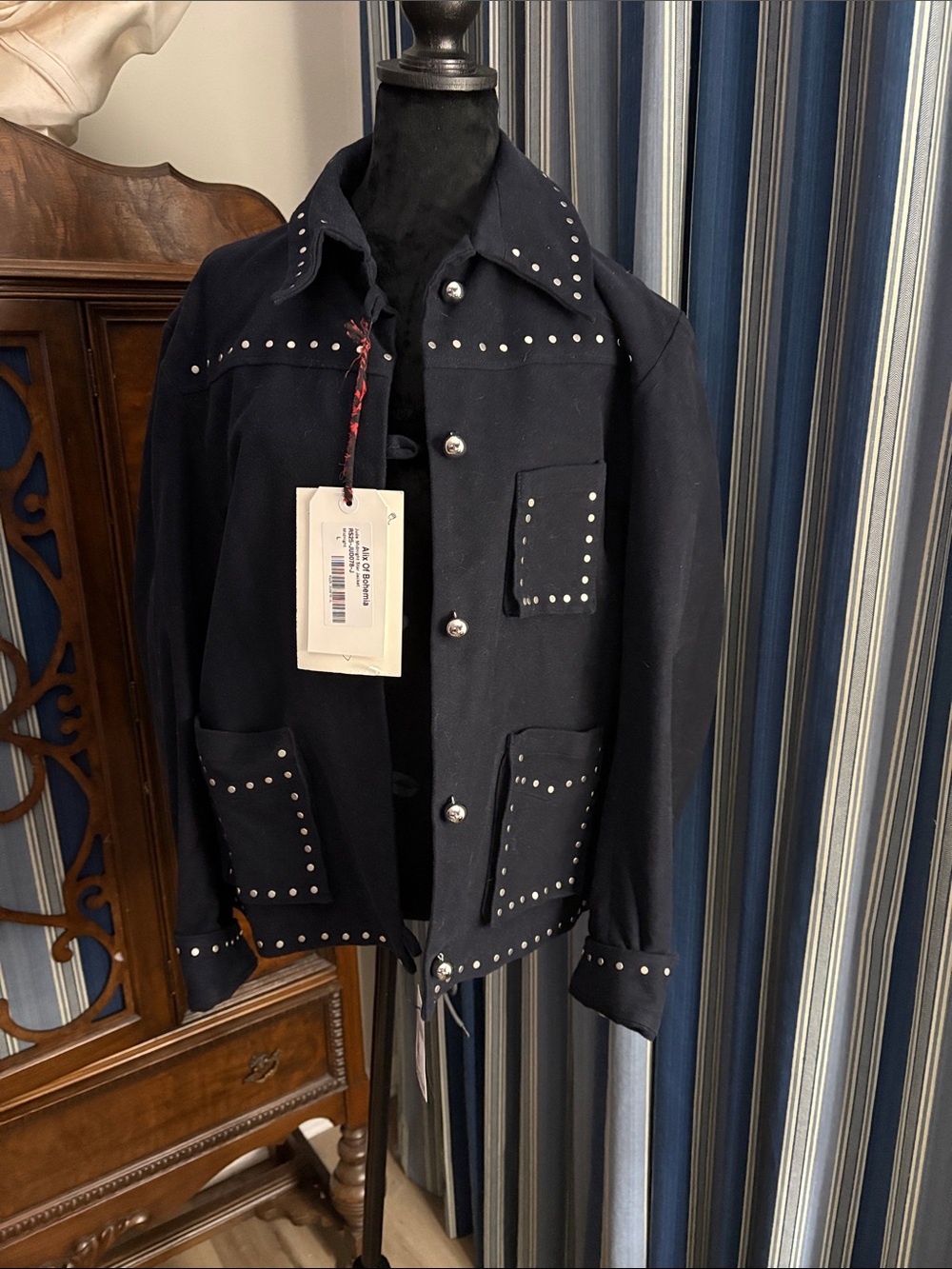 Alix Of Bohemia Navy Stud-Trim Bomber Jacket